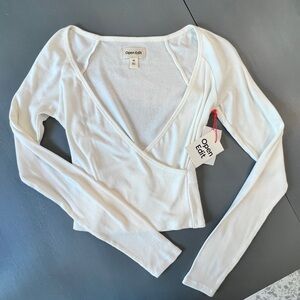 Open Edit White Wrap Long-Sleeve Top